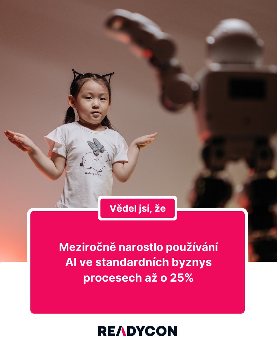READYCON_cz's tweet photo. Používání AI ve standardních obchodních procesech meziročně vzrostlo až o pozoruhodných 25%! Toto je opravdová budoucnost technologií. Odhal její nekonečné možnosti v oboru, o který se zajímáš.

Zdroj: https://t.co/PQrLhIlCW6 https://t.co/f8xLDDWAmo