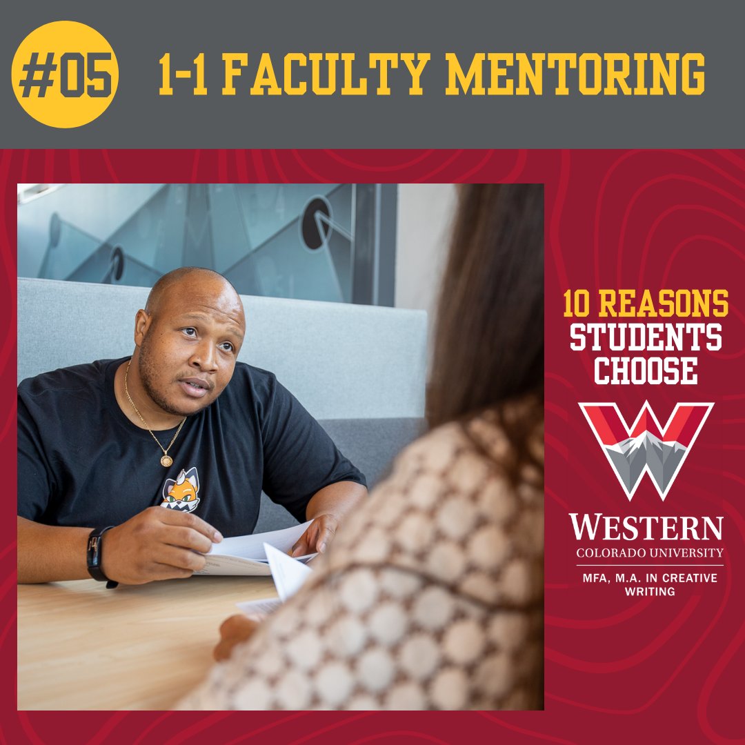 It's #Top10Tuesday!

#05: 1-1 Faculty Mentoring - We offer close mentoring by active, generous, award-winning faculty for every student. 
Learn more: Western.edu/MFA
#GenreFiction #NatureWriting #Poetry #Publishing #Screenwriting #WesternGPCW #amwriting #writingcommunity