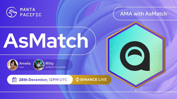 ama_tracker's tweet photo. π@MantaNetwork and @AsMatchApp will hold AMA session!
#Manta Pacific is the first EVM-equivalent ZK-application platform that is scalable and secure through Celestia DA and Polygon zkEVM.
#AsMatchApp is $ASM Contract on Manta Pacific.
β° Dec 28, 12 PM UTC
π https://t.co/4AdwwYFy10
#AmaTracker
