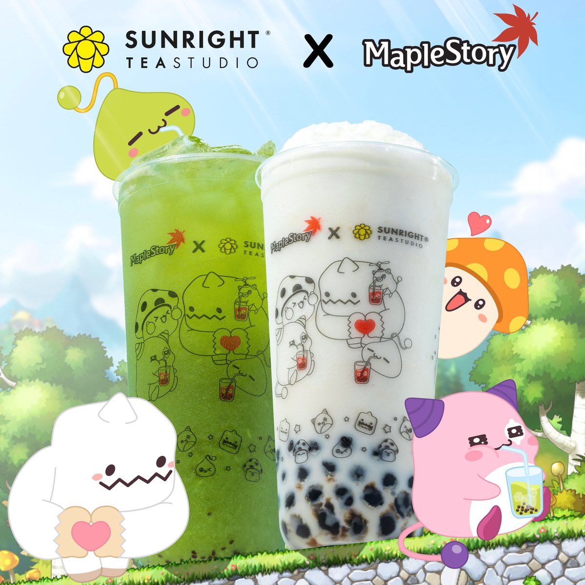 SunrightTea's tweet photo. Hop into Sunright starting January 3rd to try our two new collaboration drinks with @MapleStory! Green Slime's Ellinia Kiwi Tea and Yeti's El Nath Coconut Frostie are sure to brighten your day! 🥰🧋Then, snag a redemption code for some sweet in-game items!

#MapleStoryxSunright https://t.co/OVVrgGdydC