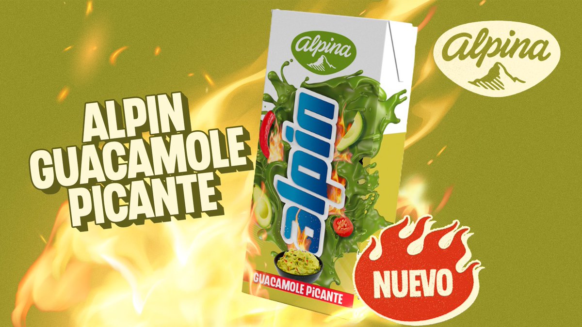 Alpina's tweet photo. Si el guacamole está hecho de agua-cate, ¿entonces el nuevo Alpin Guacamole Picante está hecho de leche-cate? Lo único que sabemos es que un asado no es asado sin este nuevo sabor.

🔥🥑🌶️ https://t.co/P2KImazefH