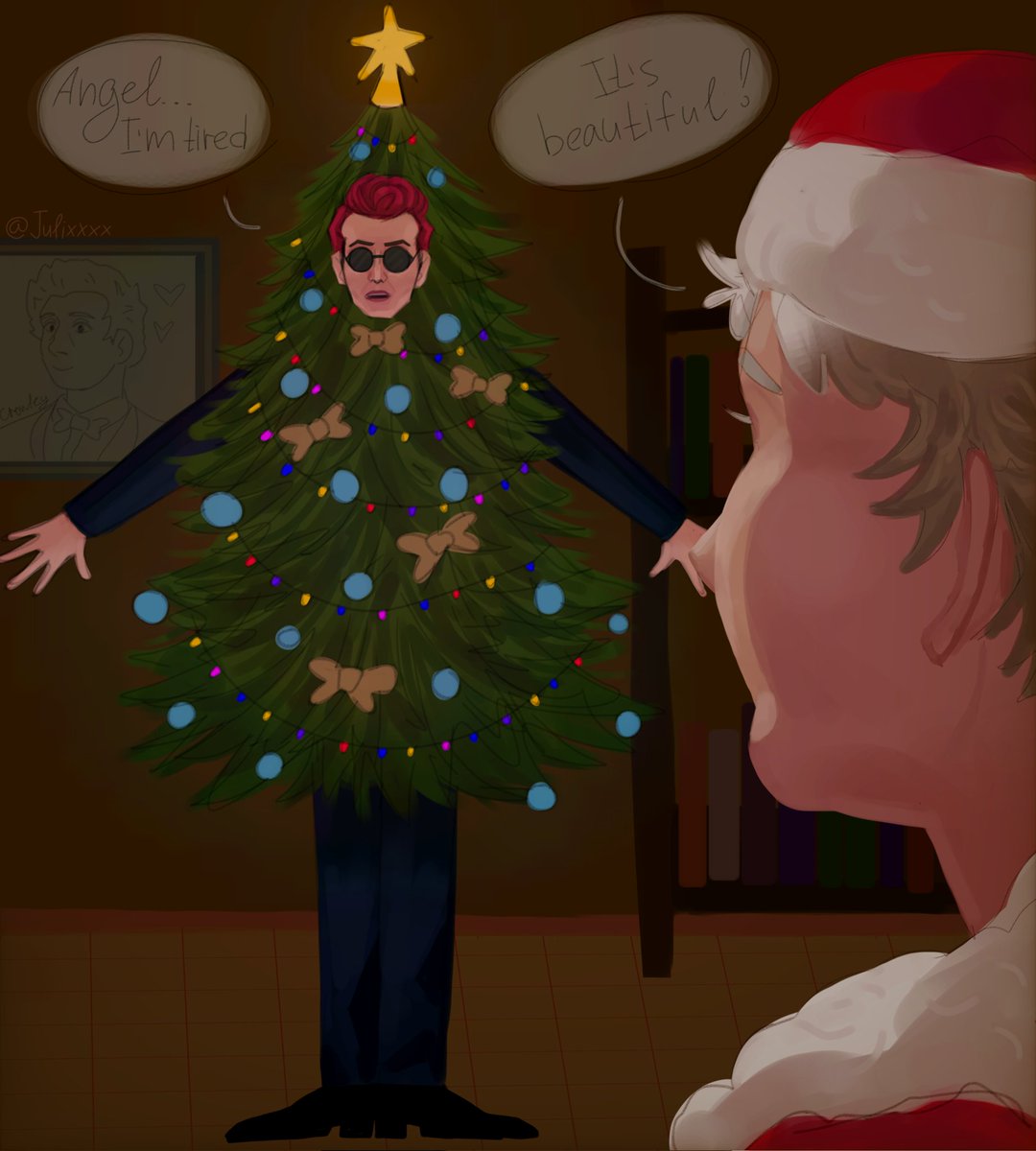 Julett04kaa's tweet photo. #aziracrow #GoodOmens #GoodOmens2 #Aziraphale #Crowley #HappyChristmas #art #artist #illustration https://t.co/RK61gDxnpJ