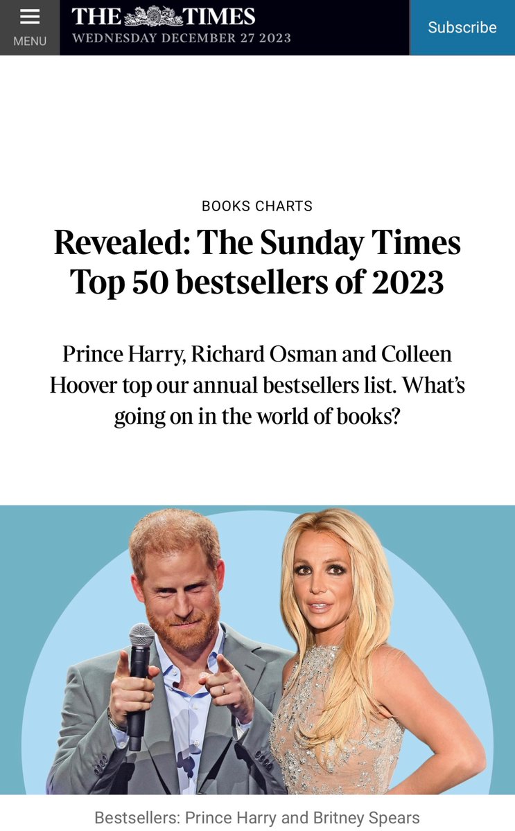 Not even the British Press can deny how well #Spare did. Topping the charts for 2023 even in the U.K.!  #TheSundayTimes #PrinceHarry #WeLoveYouPrinceHarry