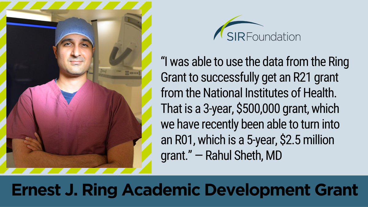 #SIRFoundation: '[The Ernest J. Ring Grant] allowed me the time and the resources to invest what I needed to take that big step into a large, long-term project, which can lead to a career-size grant.' — @rahulshethmd. Learn more and apply by Jan. 15: brnw.ch/21wFDO2