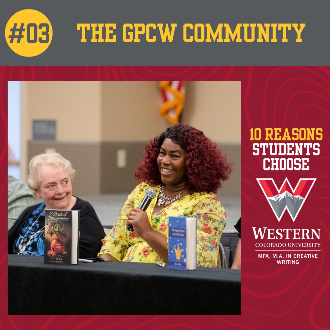 It's #Top10Tuesday!

#03: The Community - We are a warm, welcoming group. Small class sizes and caring faculty promote a sense of belonging for all. 
Learn more: Western.edu/MFA
#WesternGPCW #amwriting #writingcommunity #writing #writerscommunity #creativewriting
