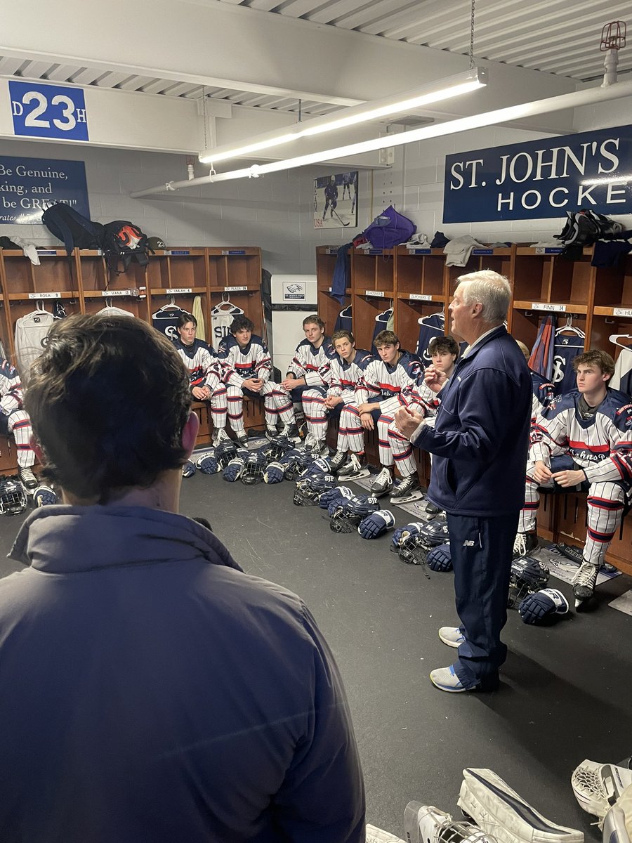 SJP_Hockey's tweet photo. John and Andrew Frates addressing the team before this afternoons game @sjpathletics @TeamFrateTrain @stjohnsprep @PhilStacey_SN https://t.co/0TzXeFerJg
