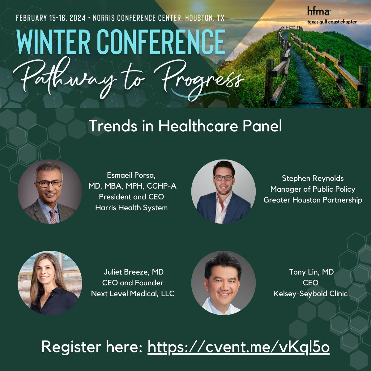 HFMATXGC1's tweet photo. Join us in February at the Norris Conference Center in Houston! Featuring our notable Trends in Healthcare Panel. This is a conversation you won't want to miss. Learn more and register today! https://t.co/gCjfNBJcID https://t.co/XJyrpeXCns