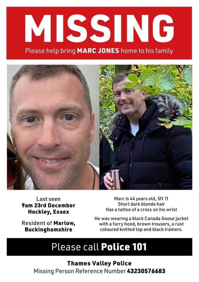 Can you help get Marc home. Missing since 23/12 from Hockley  in #Essex, but lives in #Marlow .