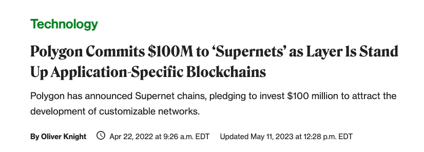 Is anybody going to mention the fact that Supernets from <a href="/0xPolygon/">Polygon | POL</a> were a very hyped up announcement to compete with Cosmos/AVAX and: 

1. Were never delivered
2. Have been completely removed from the docs
3. @Stardust has removed their mention of the integration