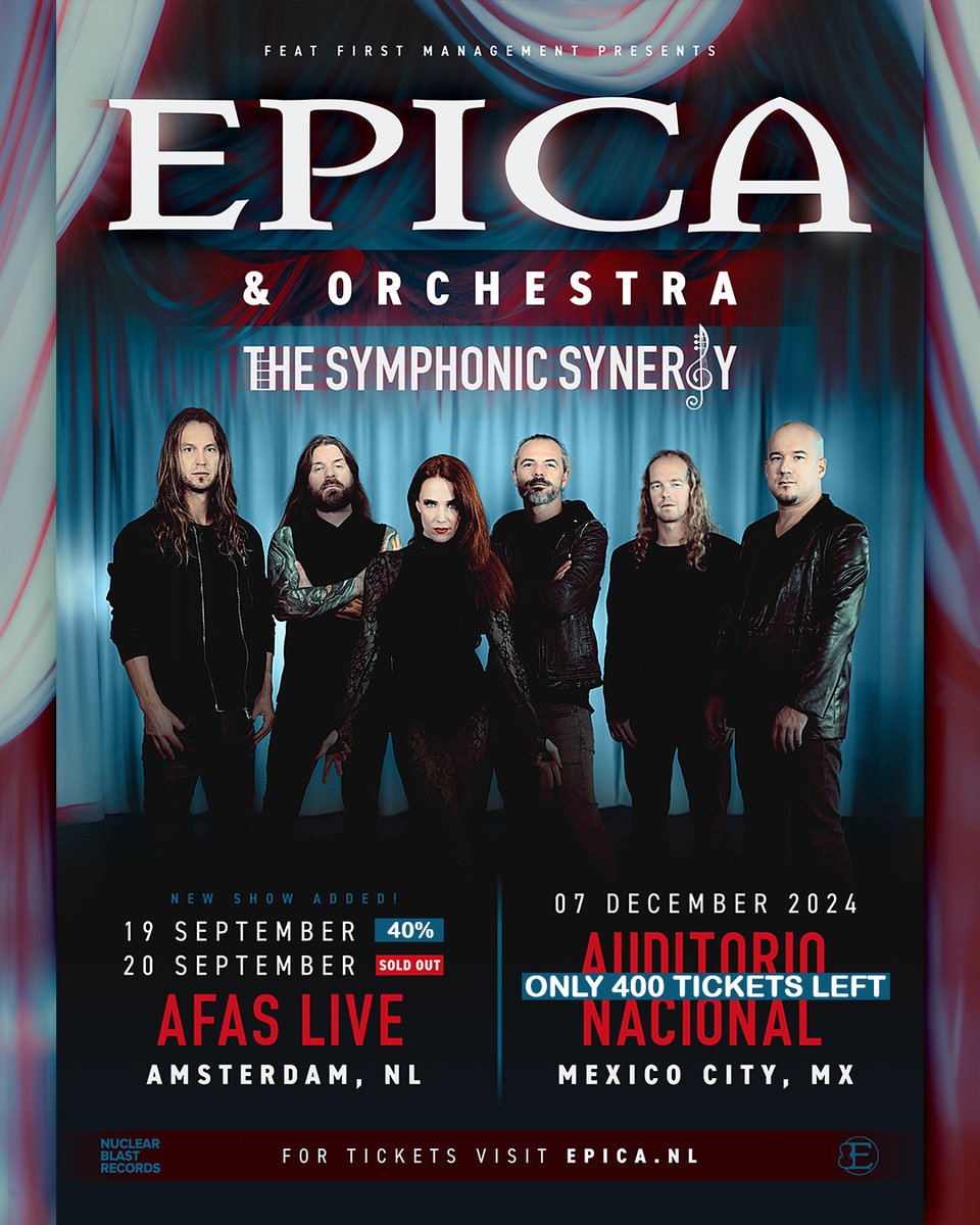 Epica's tweet photo. 🇲🇽! Santo Clos called to tell us that after the gift giving extravaganza of the last few days we’re under 400 tix left for our SYMPHONIC SYNERGY🎻🎼show at @auditoriomx🔥Don’t wait or risk missing out on the biggest headliner of our career thus far—with a bonus orchestra+choir🫶 https://t.co/xbgF22iKwu