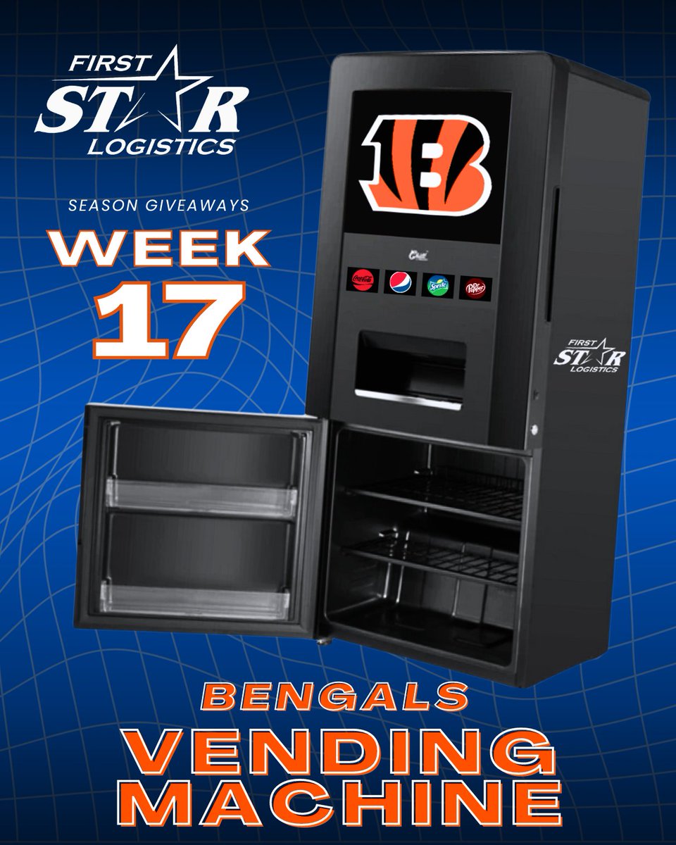 Firststarlog's tweet photo. Another look at Week 17👀
Have you entered to win this custom Bengals Vending Machine? Just follow, RT our pinned tweet, and subscribe on YouTube - that's it!
Who Dey🔥 https://t.co/eNLzPMmlzz