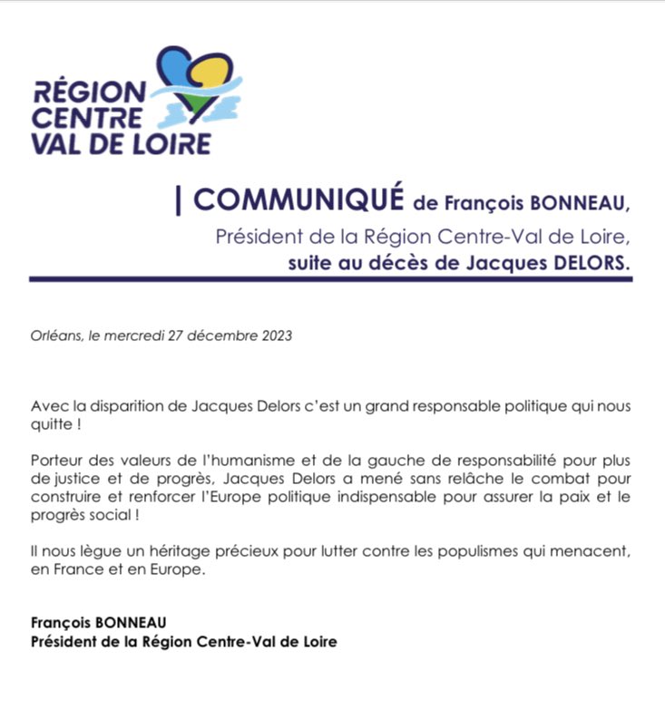 Avec la disparition de Jacques Delors, c’est un grand responsable politique qui nous quitte !