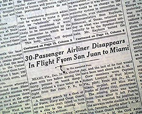 OnDisasters's tweet photo. #OTD in 1948: an Airborne Transport Inc. DC-3 [NC16002] with 32 aboard disappears off Florida (US). Plane was on flight from Puerto Rico to US, had electrical issues before departure. Wreck never found, cause undetermined. Occurrence became linked with “Bermuda Triangle” Myth. https://t.co/5UVmeAtiuR