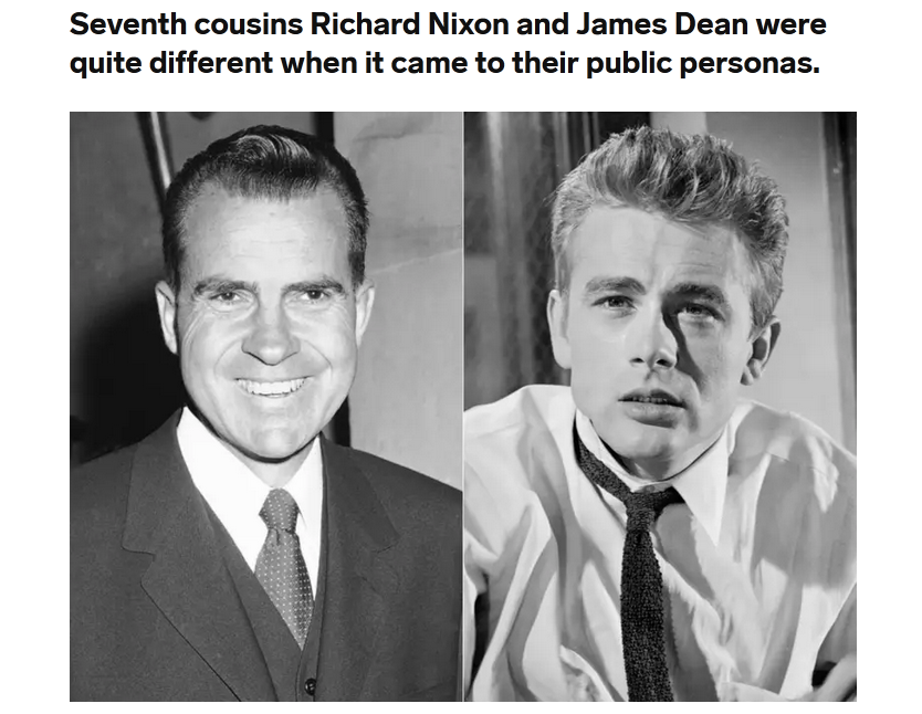 trv833's tweet photo. They are all related  
"George W. Bush and Barack Obama have many distant Hollywood relatives. It might surprise you to know that James Dean was a seventh cousin of Richard Nixon"

11 celebrities who are related to US presidents
https://t.co/VLWr84RmUt https://t.co/SZm8e4ADXJ