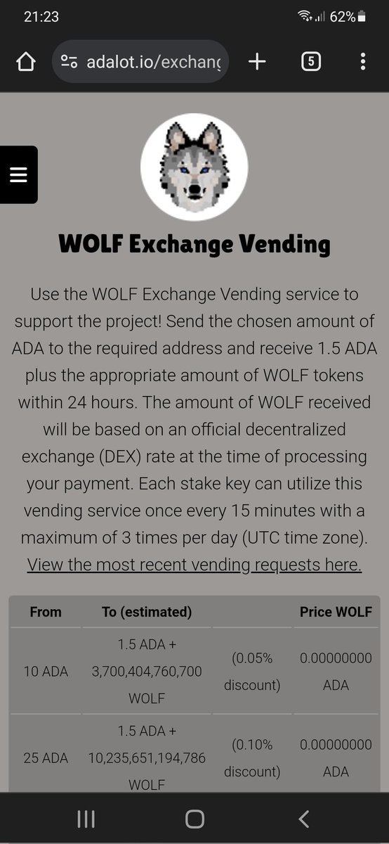 🔥 Exchange Vending is OPEN 🔥

Get a discounted DEX price.

All ADA funds go 💯 back into the <a href="/MinswapDEX/">Minswap Labs</a> LP pool $ADA / $WOLF

✅ adalot.io/exchange/wolf

#WolfCardano #Cardano #Ada