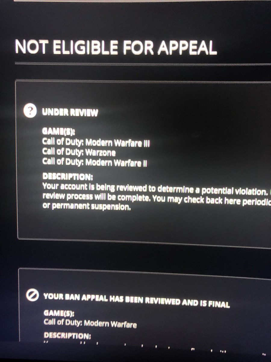 Walt3R_Whit3_'s tweet photo. @ATVIAssist @CallofDuty @CODUpdates @RavenSoftware @SHGames @InfinityWard 
Review has been appealed and I’m still under review it’s been 2 straight weeks and 1 day I was able to play but it looks like I’m in a loop https://t.co/6EWFmu3vt0