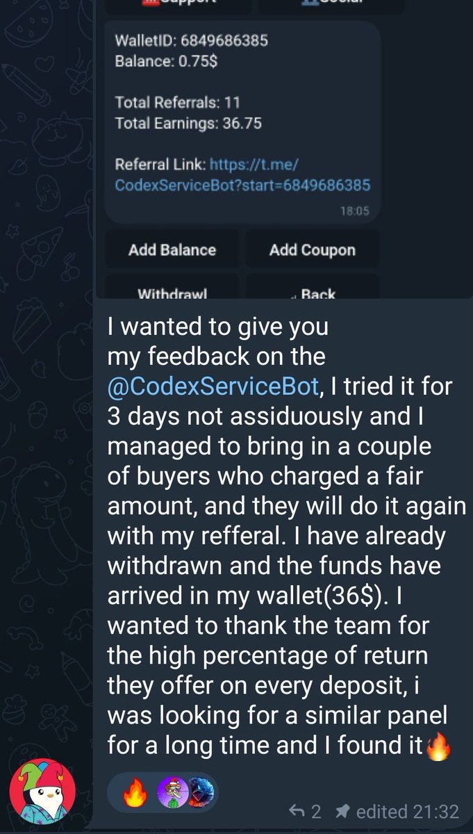 codex_token's tweet photo. The first feedback from our service bot: https://t.co/CSsoNeojeZ
This is just the beginning of the mass adoption to come in our ecosystem, with $CODEX earning is truly possible.
#CODEX #CodexServiceBot https://t.co/RQsmc1ZhOp