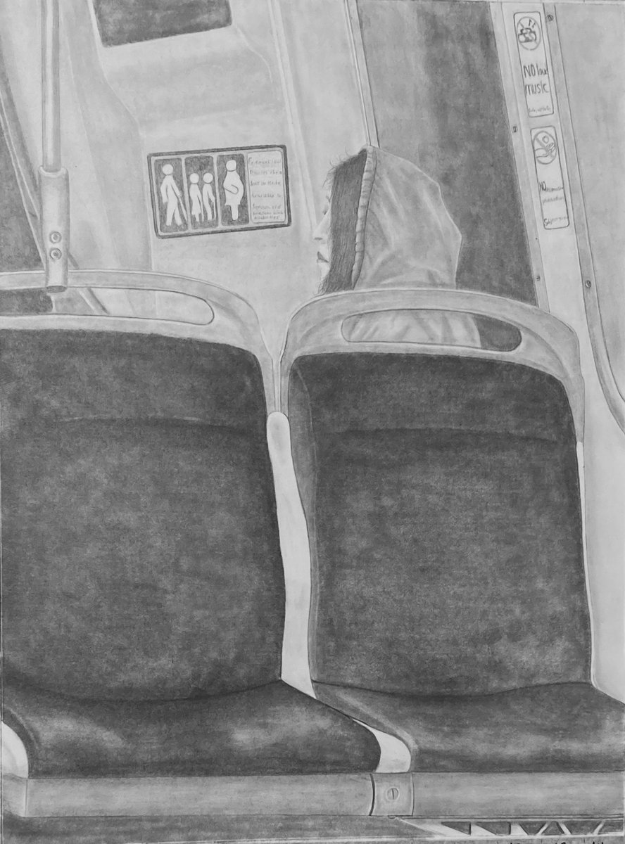 Coming back one night from the city, riding on BART, I noticed this young lady riding alone and deep in thought; work? boyfriend? school? family? Or maybe nothing? Only she knew. Could not resist, took the picture to draw later.
Hope you all enjoy.