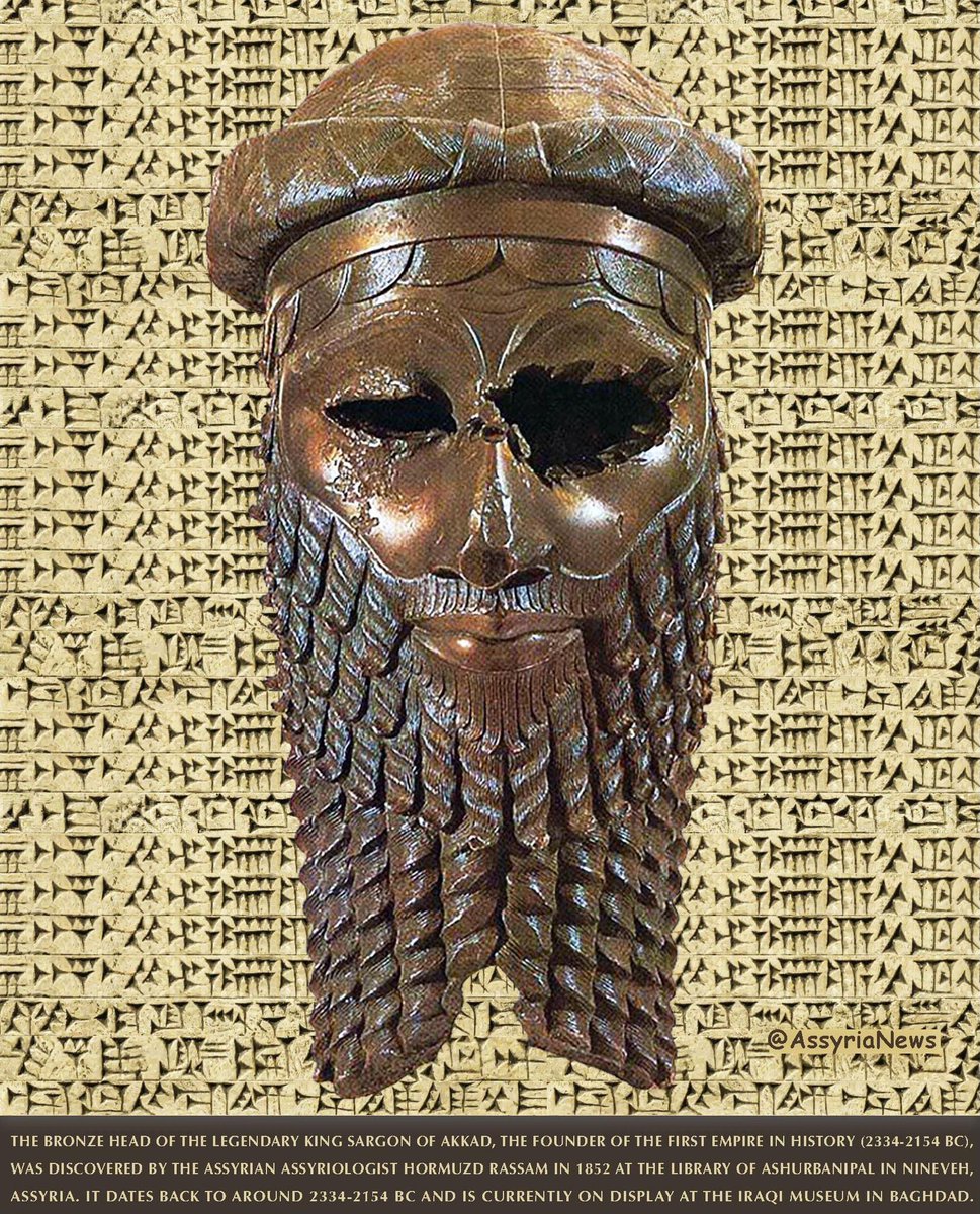 The bronze head of King #SargonofAkkad, the founder of the first empire in history (2334-2154 BC), discovered by #Assyrian #Assyriologist #HormuzdRassam in 1852  in #Nineveh, #Assyria. It dates back to ca. 2334-2154 BC and is currently on display at the #IraqMuseum in Baghdad.