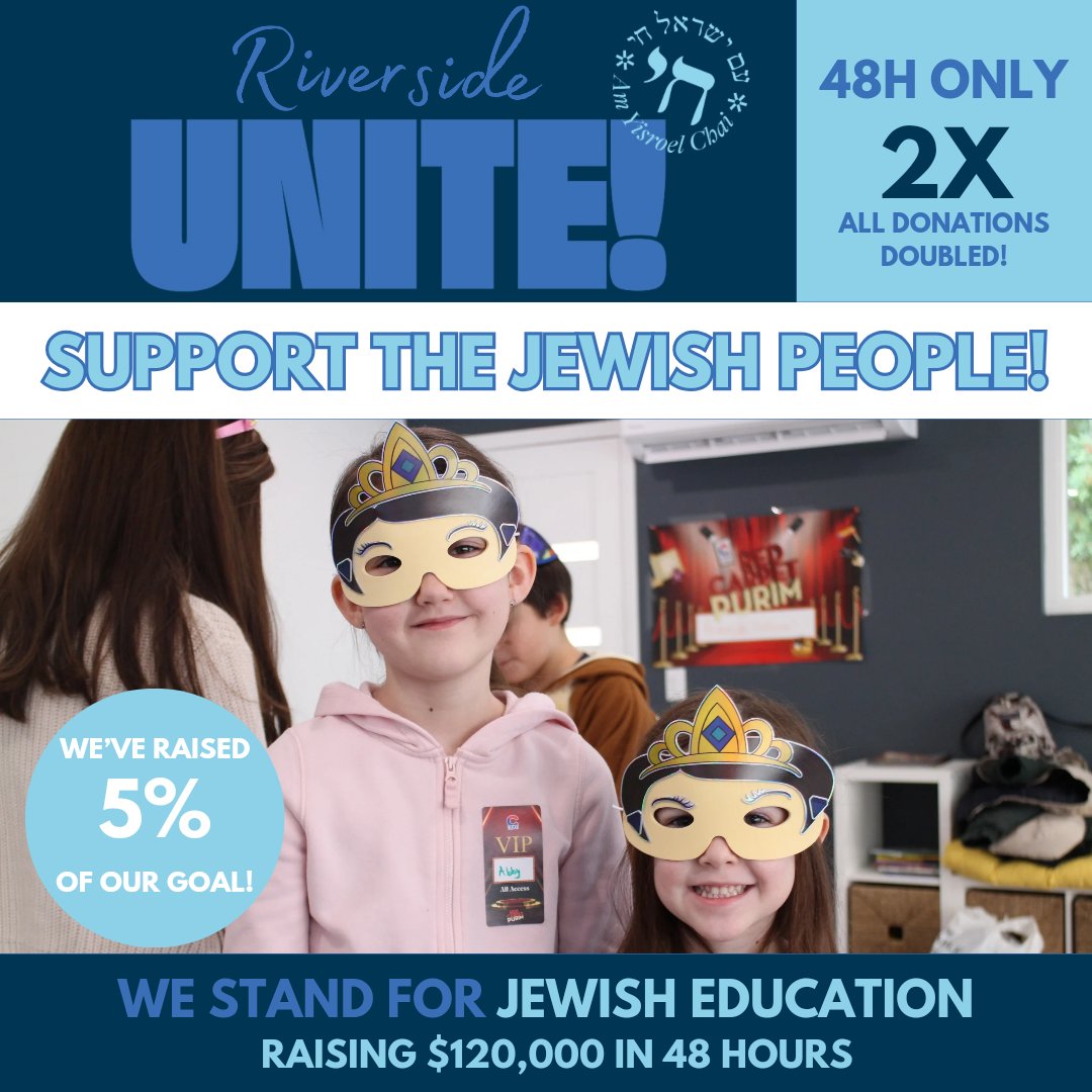 JewishRiverside's tweet photo. United we stand. United, we are strong. Am Yisrael Chai!

We are excited to announce that our annual Year-End Matching Campaign is live!

Let’s unite to support the Jewish People and help make our Year-End Matching Campaign a resounding success!

https://t.co/54lNQJhCmO https://t.co/IkO8IsMcQj