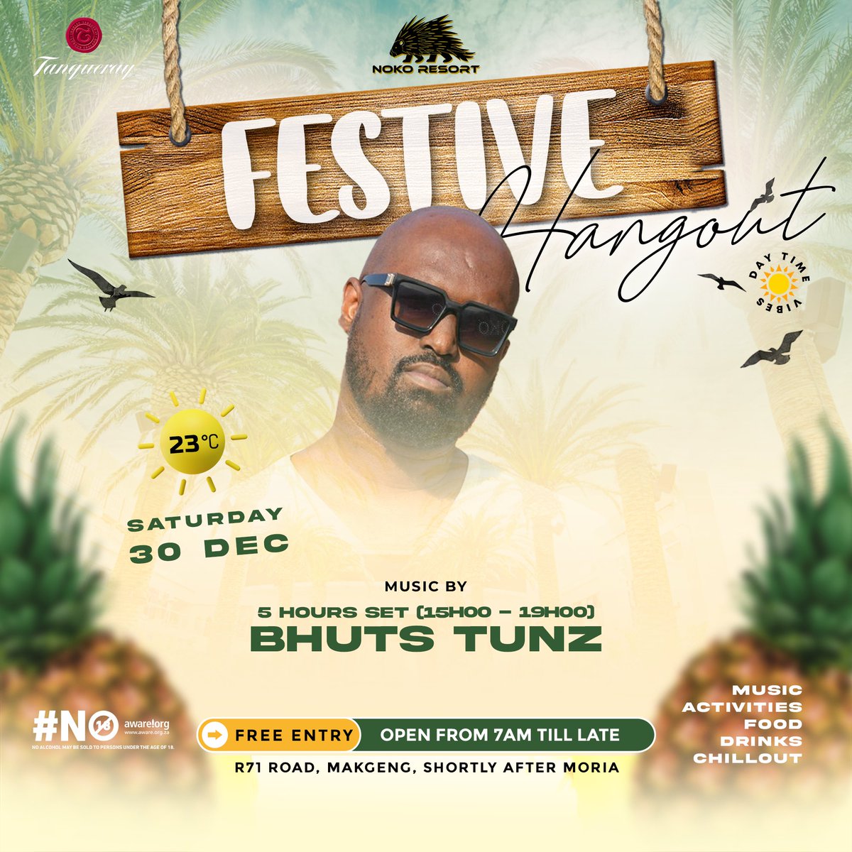 nokoresort's tweet photo. This Saturday - enjoy FREE sparkling wine between 15h00 - 17h00 with a 5 hour set from Bhuts Tunz
*Sparkling wine available while stock lasts*
Bush Summer Hangouts @nokoresort
#BestBushHangout
#DayTimeVibes ☀️
#FetaKamoNoko
#BushExperience
#ThatNokoFeeling https://t.co/bnI9pWJyHs
