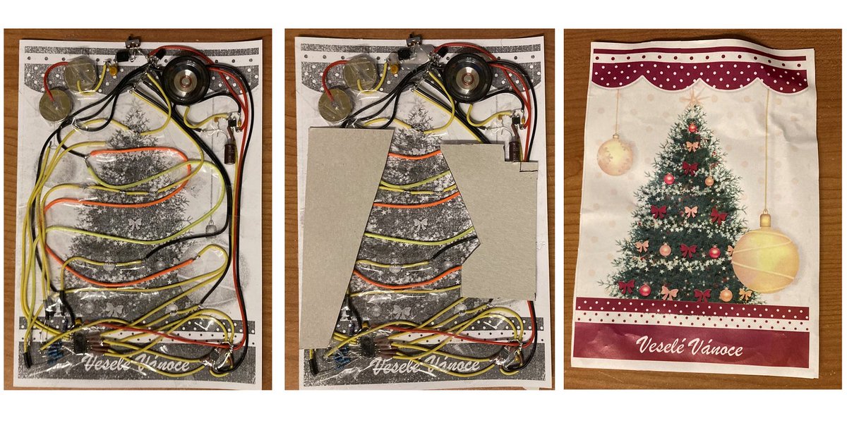 E14Community's tweet image. Michal built a DIY Christmas card improved using LED strips, bulbs, and a speaker for playing sound: bit.ly/48y9MAc #Project14 #HolidaySpecial