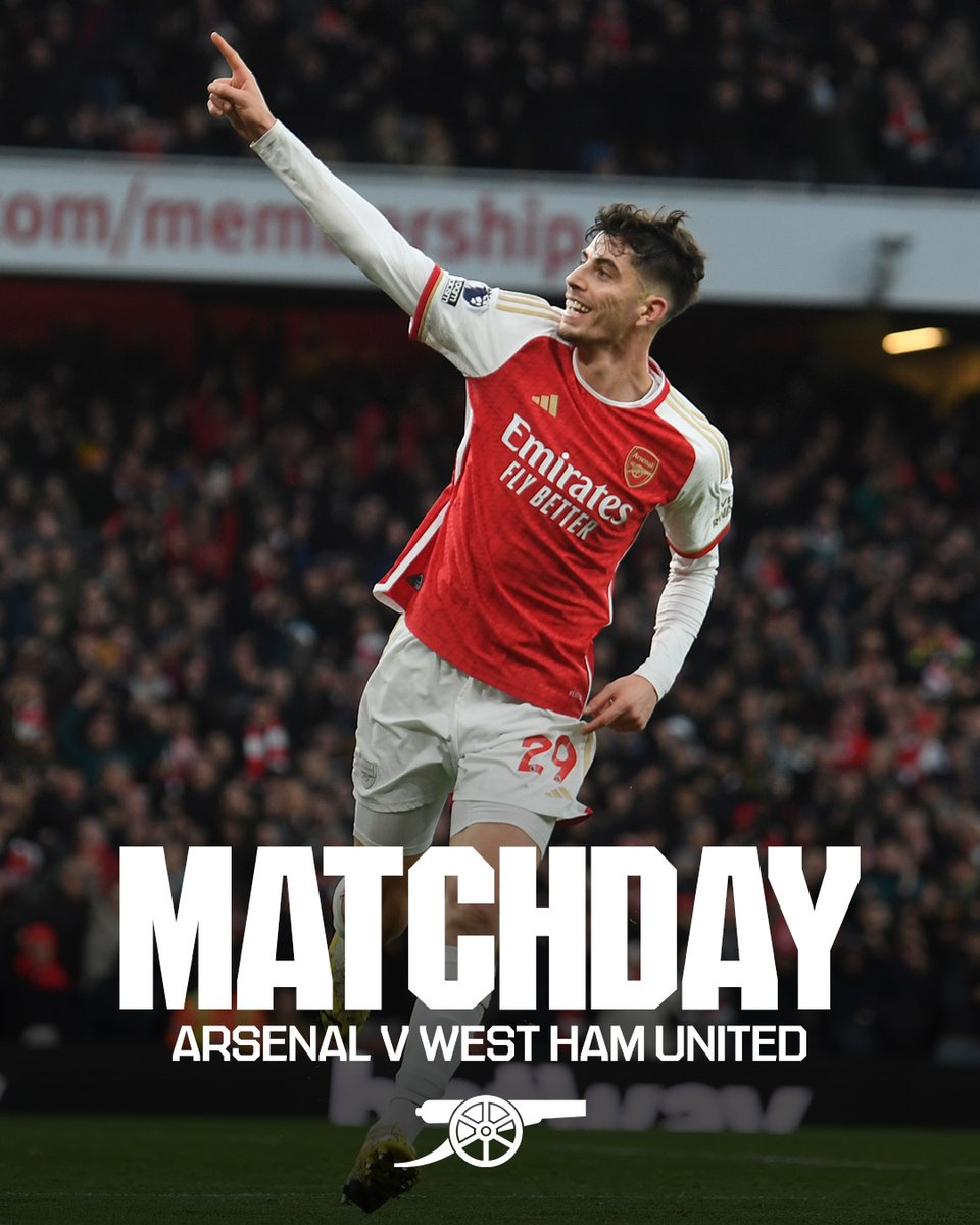 Arsenal's tweet photo. 🔴 𝗠𝗔𝗧𝗖𝗛𝘿𝘼𝙔 ⚪️

🆚 West Ham United
⏰ 8.15pm (UK)
🏆 Premier League
🏟 Emirates Stadium https://t.co/eTNuxwaPmZ