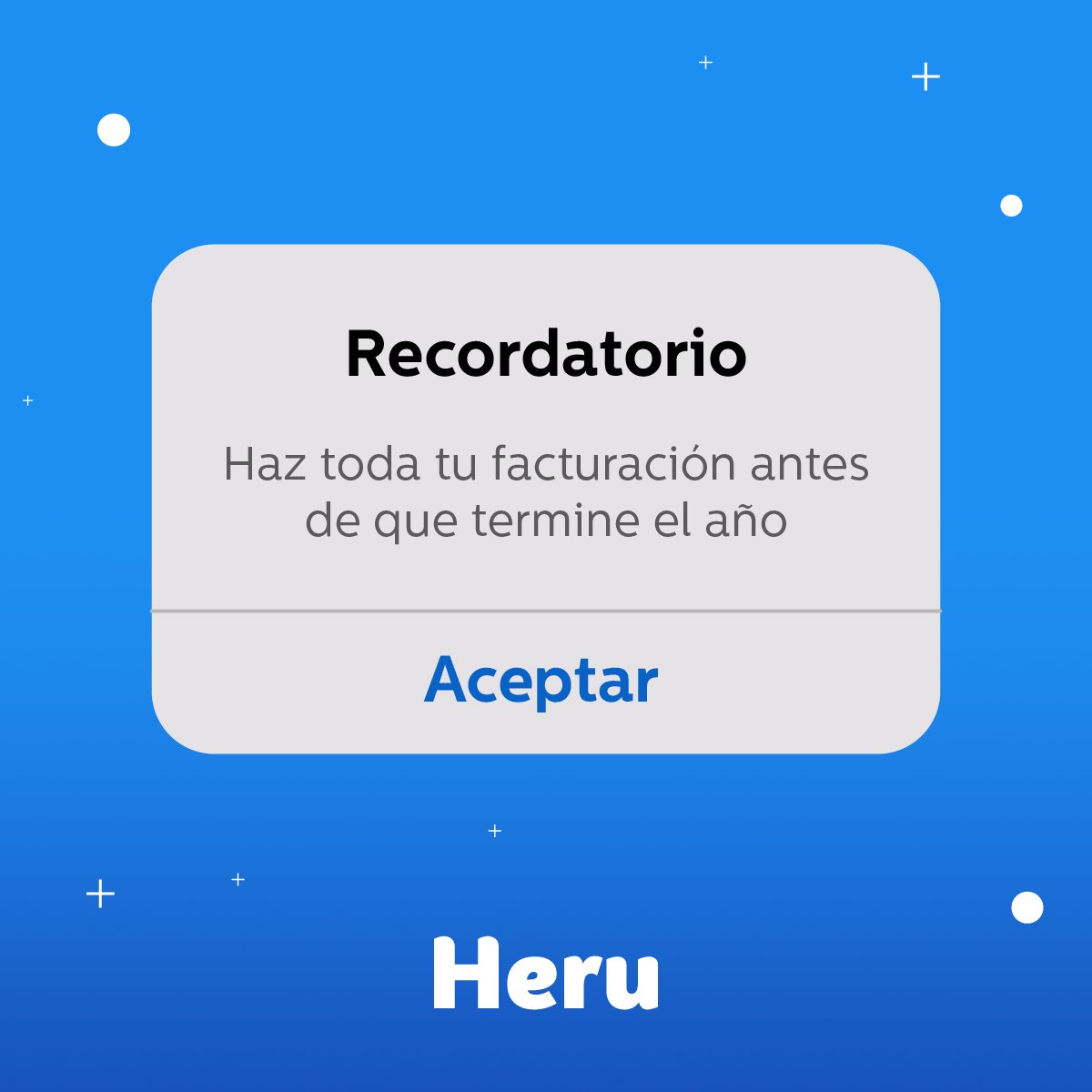 Que no se te pase ⚠️ No dejes todo para el final 😱

Solicita las facturas de todas tus compras antes de que termine el año para poder preparar tu próxima declaración anual. En Heru podemos ayudarte 💙

#heru #heruapp #facturacion #declaracionanual