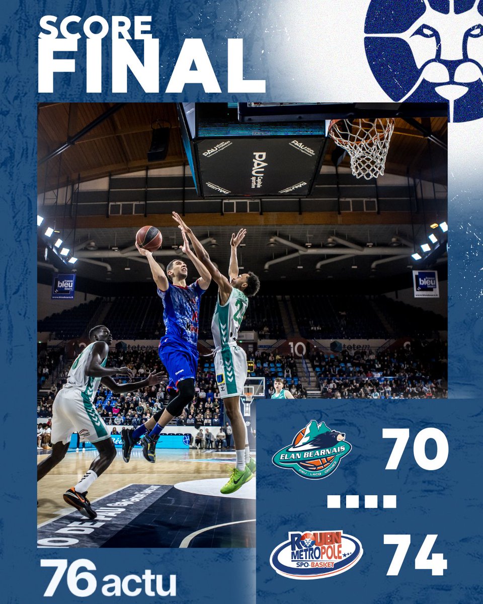 [⏹️ 𝗙𝗶𝗻 𝗱𝘂 𝗺𝗮𝘁𝗰𝗵]

On finit l'année avec 3 victoires d'affilée grâce à ce succès face à Pau-Lacq-Orthez !!  🎉🙌🙌

⚪️EBPLO - 70
🔵ROUEN - 74

Rendez-vous le 13 janvier 2024 au kindarena pour un duel au sommet face à La Rochelle ! 

#GORMB #ProB