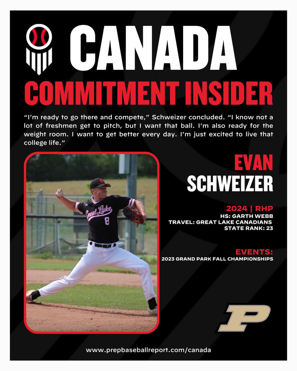 🙌 Opportunity At Purdue Fulfills College Baseball Dream For Schweizer

🗣️📝 Commitment Article
🔗👉 loom.ly/_AJ6mt8

🤝 Hard-throwing right-hander makes connection with pitching coach

<a href="/GLCanadians/">Great Lake Canadians</a> ➡️ <a href="/PurdueBaseball/">Purdue Baseball</a>

@PrepBaseball <a href="/evan_schweizer/">Evan Schweizer</a>