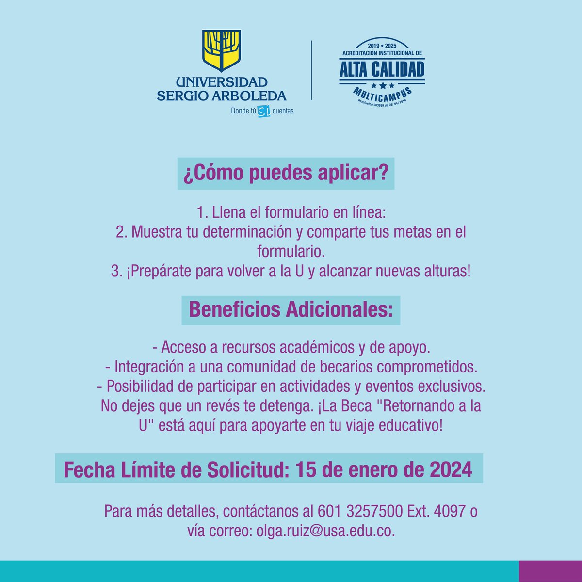 La Sergio continúa trabajando para que en 2024 más jóvenes ingresen a la universidad. 🎓 
Comparte esta información y ayúdanos a que más colombianos accedan a la educación superior. ✏️