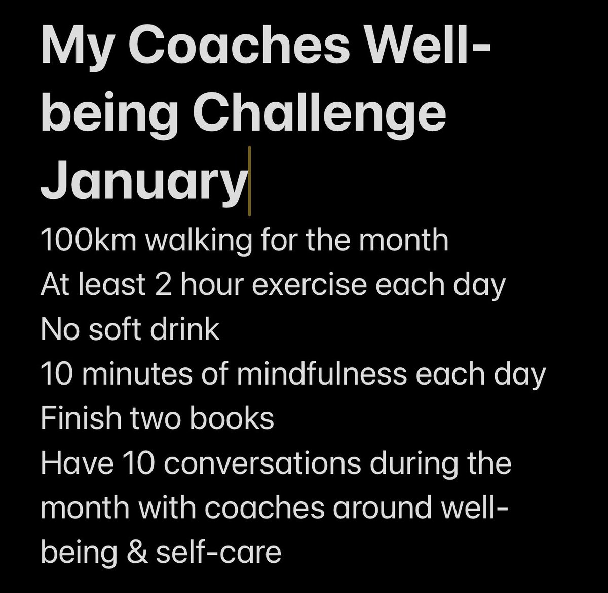 Not a resolution, just a chance to promote encourage coach well-being &amp; self care. Please join the #coachesforwellbeing Challenge in January. Donate to <a href="/beyondblue/">Beyond Blue</a> but just importantly, create a plan for your wellbeing and get involved team.beyondblue.org.au/peter-lonergan