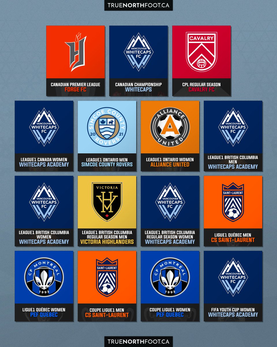 truenorthfoot's tweet photo. All the champions in 2023 from the professional level all the way down to League1 Canada 🏆⭐️

Is your team there? 👇👀

#CanPL | #VWFC | #L1C https://t.co/TgCitNDFLb