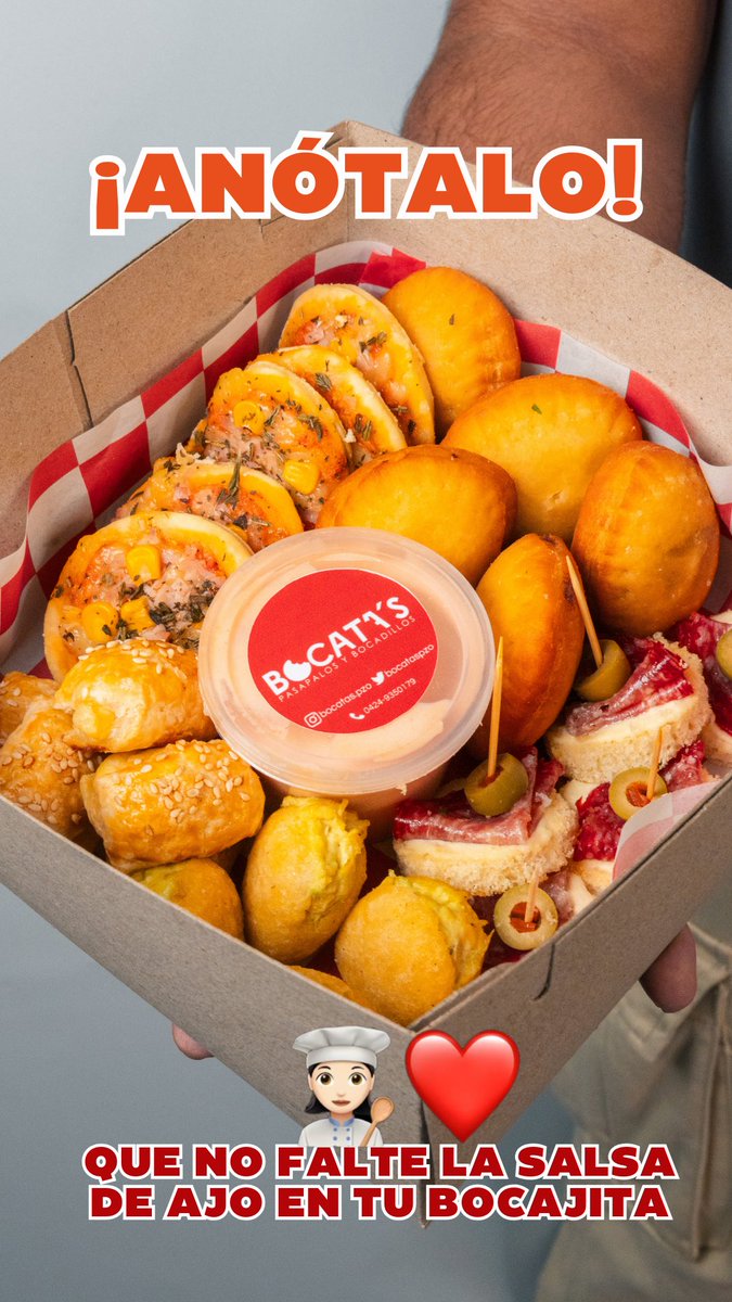 Tienen como un antojo de tequeños, saladitos, pizza, pastelitos… 
Te recordamos que los puedes solicitar tu cajita feliz y surtida👀 con delivery a toda Puerto Ordaz por 2$🤩

Ojo que la salsita de ajo va sin falta🫶🏼