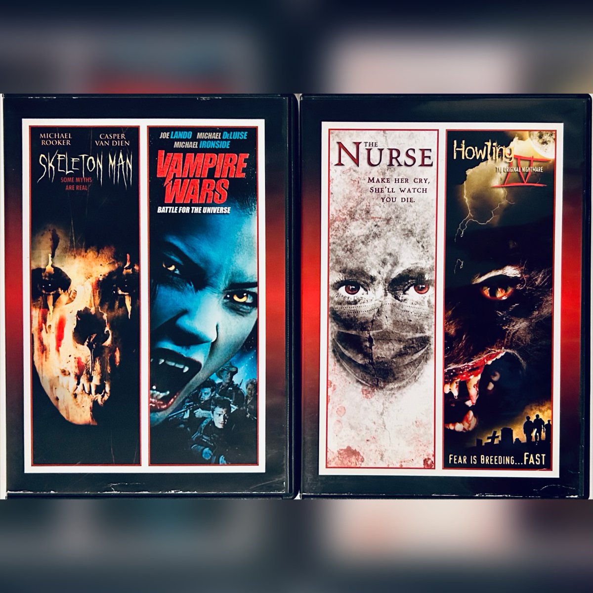 rareflicksplus's tweet photo. "The Nurse/The Howling IV: The Original Nightmare" &amp; "Vampire "Wars: Battle for the Universe/Skeleton Man" (DVD) 2-Disc s OOP

https://t.co/1eQeorzSR9

#TheNurse #TheNurseMovie #TheHowling #TheHowlingIV #SkeletonMan #VampireWars #Horror  #HorrorCommunity #DVD #DVDs #PhycalMedia https://t.co/py2YTTXFhA