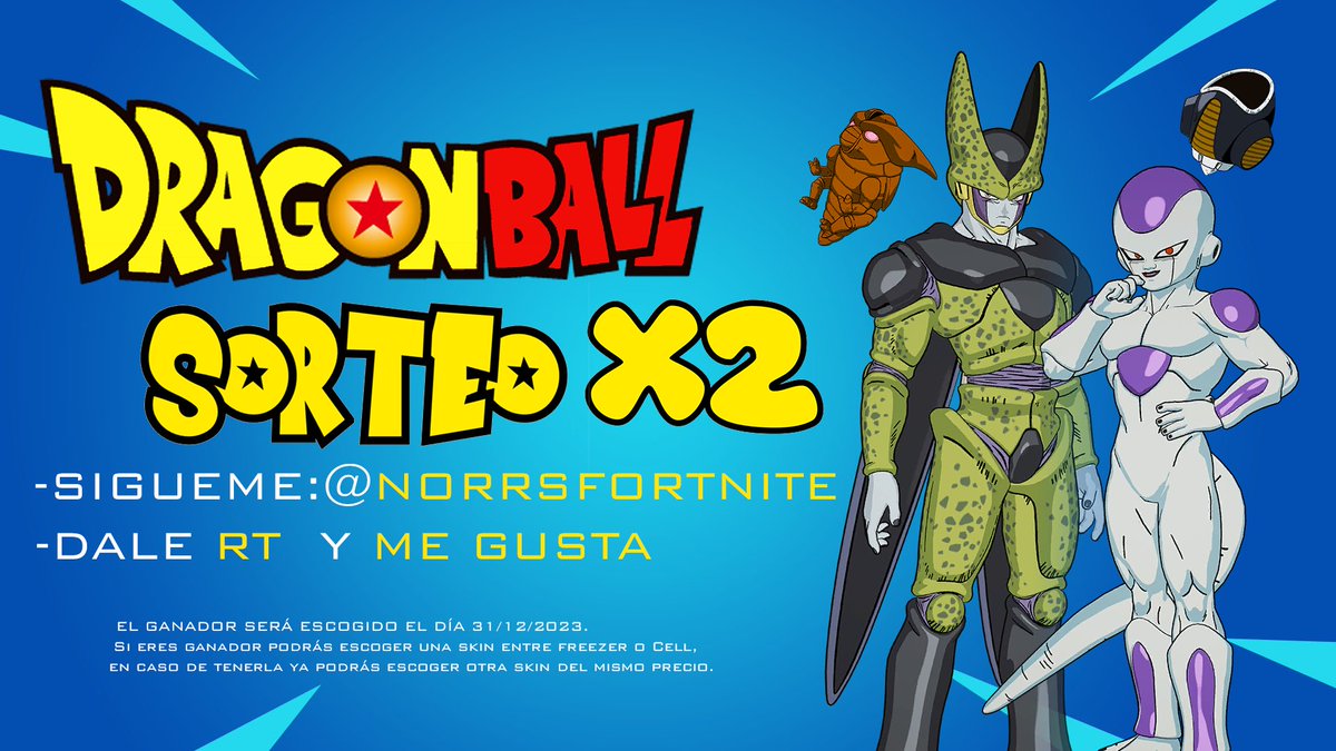 NorrsFortnite's tweet photo. 🎁 SORTEO FIN DE AÑO 🎁
❗SKIN FREEZER o CELL❗ (1500paVos) x2
Requisitos 🔥

Seguirme: @NorrsFortnite
Darle al RT ♻️y ♥

El Ganador será revelado el 31/12/2023. 
#Fortnite  #FortniteUnderground #FortniteGiveaway https://t.co/jgrHlh73En