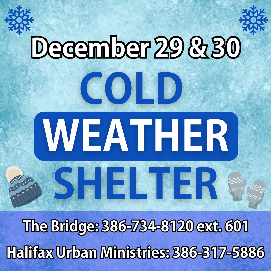 In anticipation of the expected temperature decrease, emergency cold weather shelters will be operational on the nights of Friday, Dec. 29, and Saturday, Dec. 30. For information about obtaining shelter, click the following link: bit.ly/3vhlMrv.
