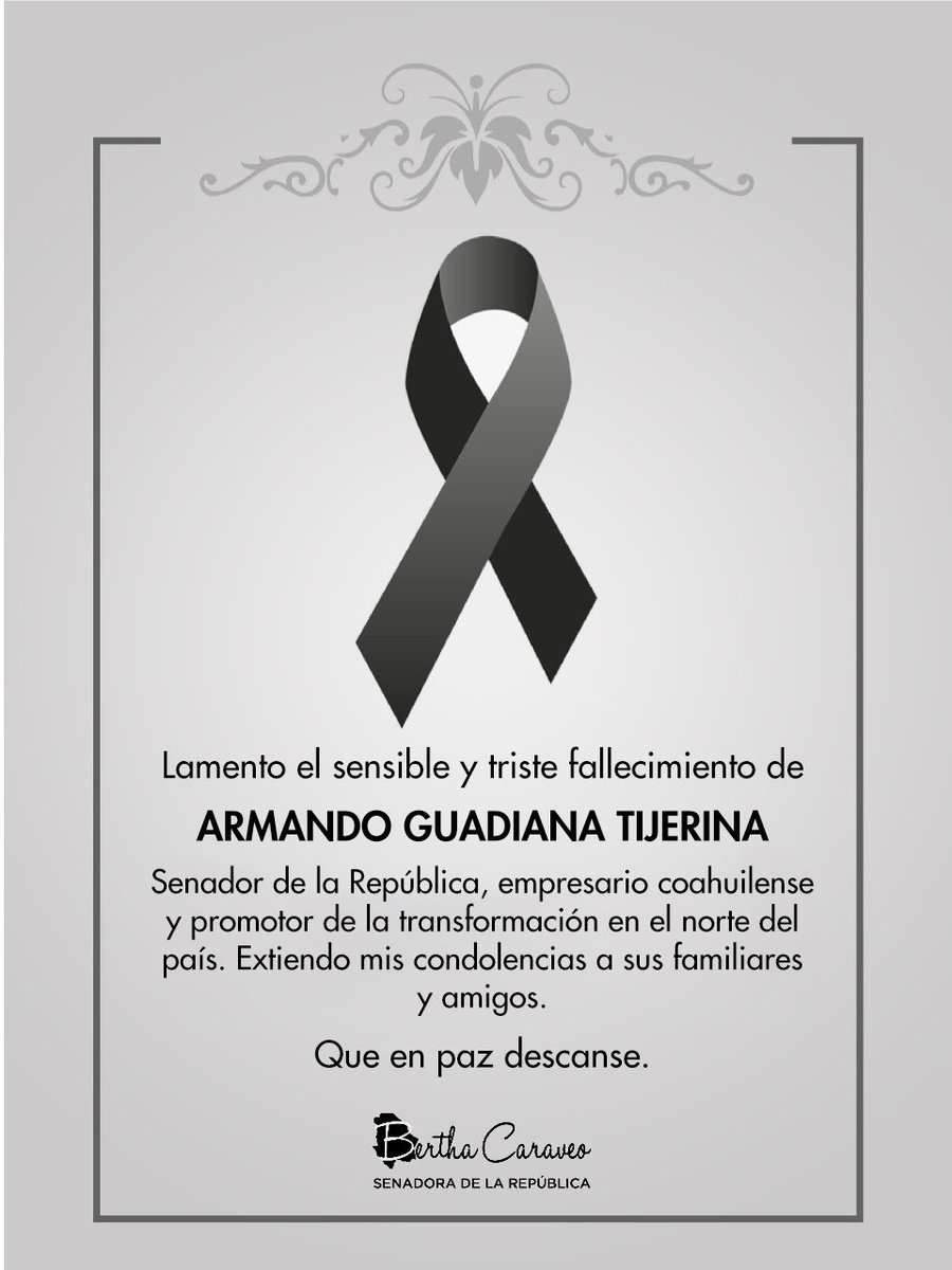 Lamento el sensible fallecimiento de mi amigo Senador @aguadiana. Un abrazo respetuoso para sus amigos y familiares en estos momentos difíciles.