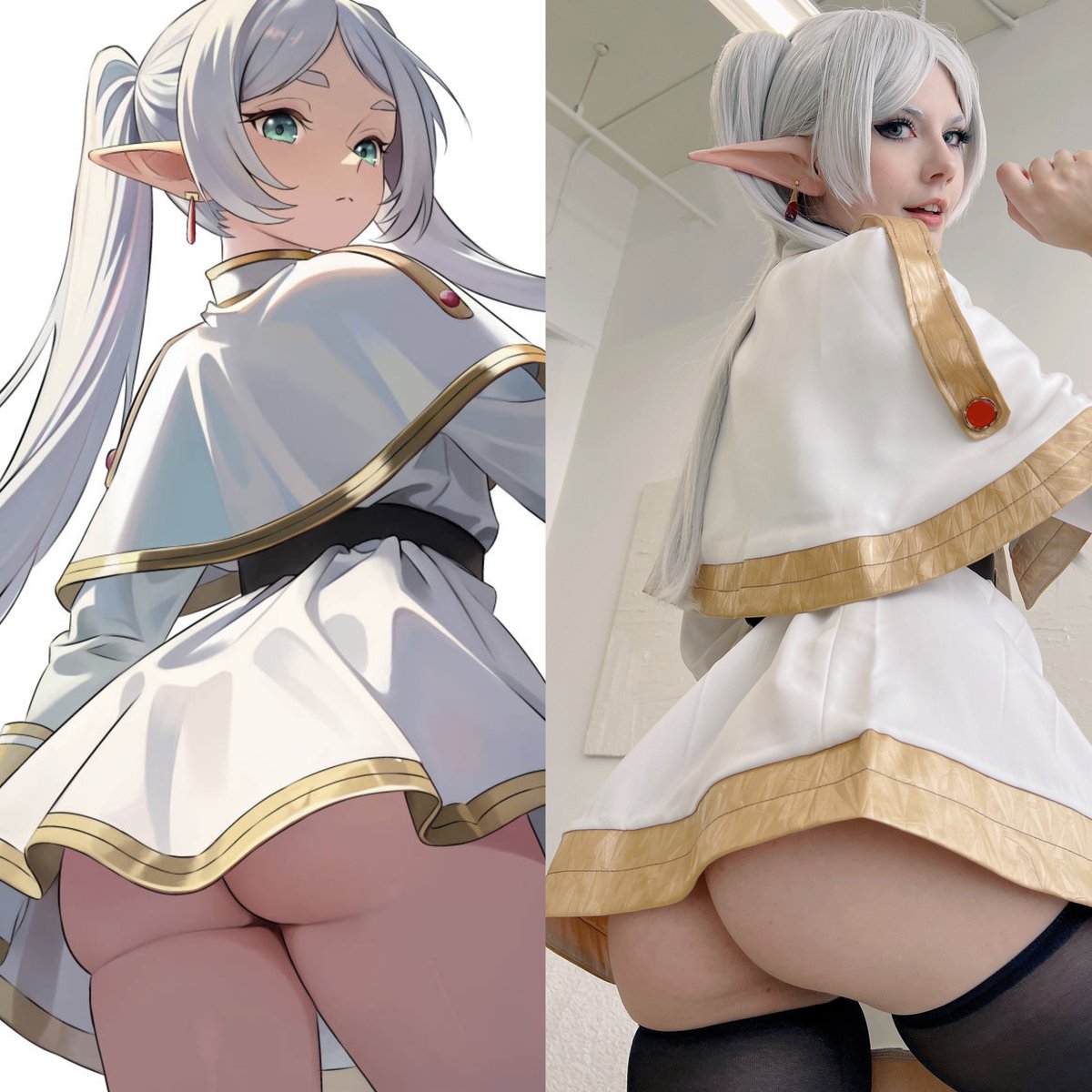 Notmeggii's tweet photo. Frieren art vs cosplay :3!
art by gyunzai https://t.co/z3GzN09GMn