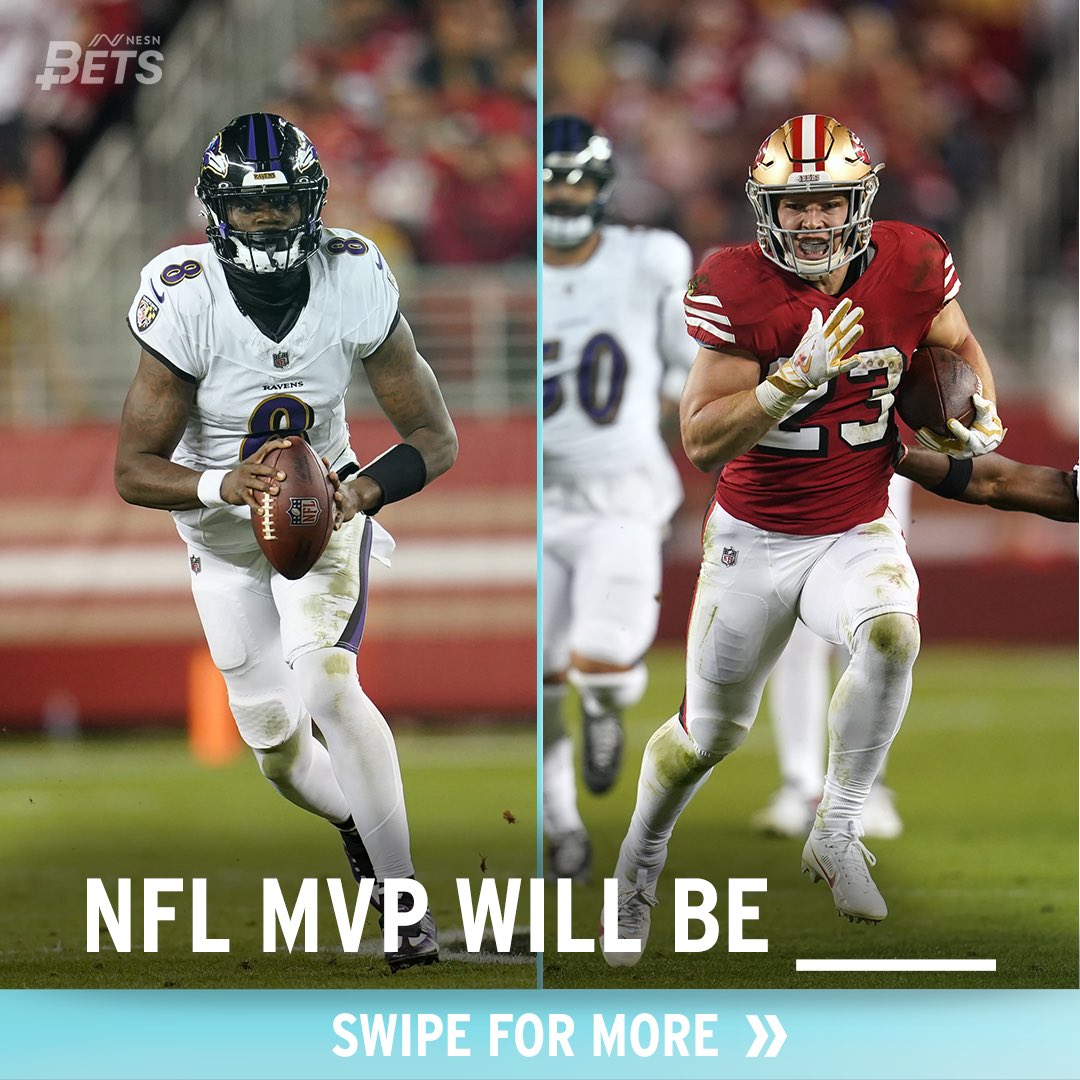 nesnbets's tweet photo. Who would you bet on? 🤔🏆

@TravisThomasExp | @CBellofattoTV 

#NFL #MVP #LamarJackson #ChristianMcCaffrey https://t.co/BpZtAGJHuq