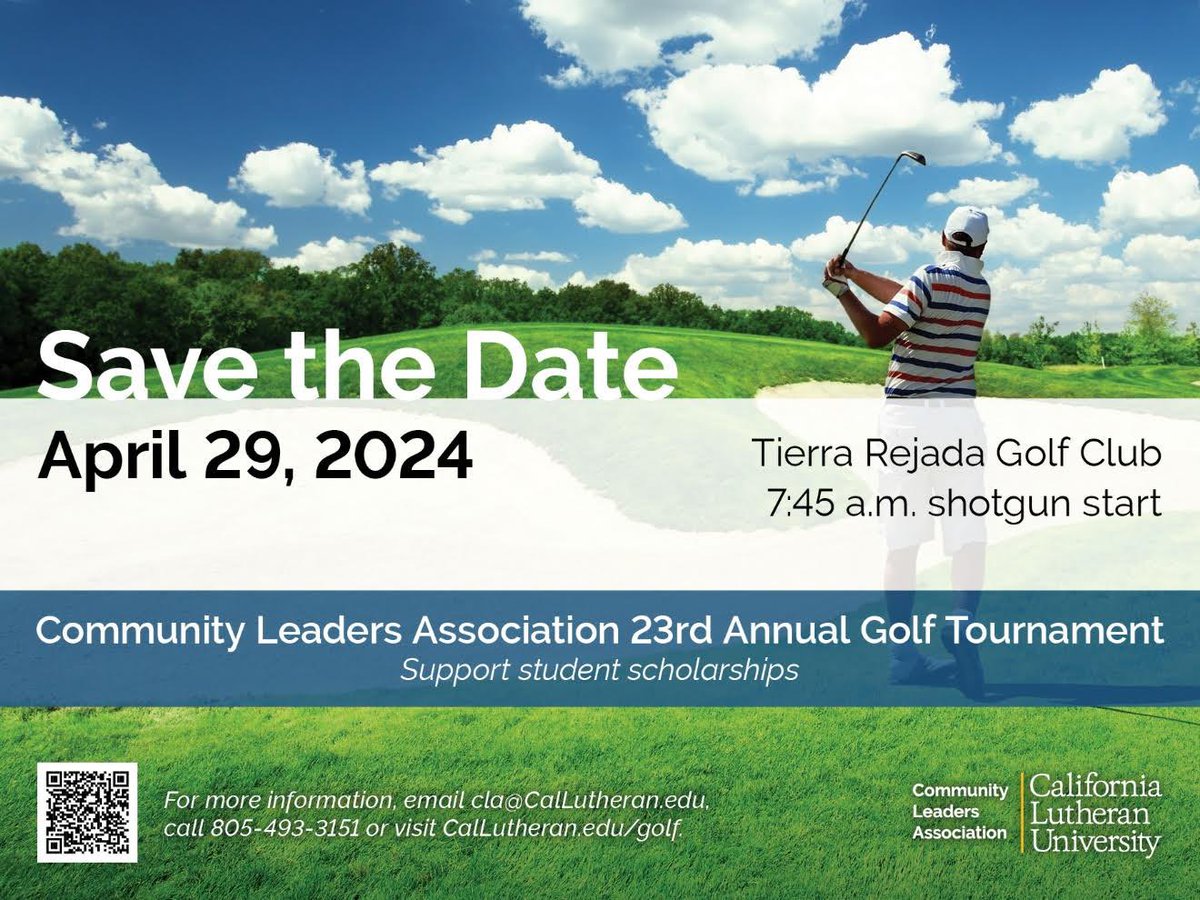 Be sure to register for our annual CLA Golf Tournament! Join us in raising money for student scholarships. See you there! Register using the QR code or at callutheran.edu/community-busi…