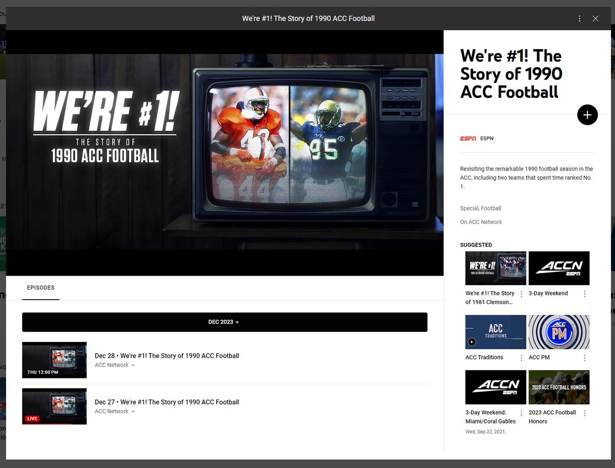 uaruss's tweet image. This is what the #ACCNetwork is airing currently... We're #1. The story of 1990 ACC football". 1990? Someone miss the memo?