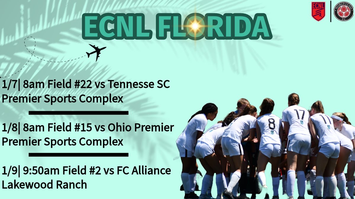 Almost time for @ECNLgirls Florida! College coaches, we would love to see you on our sideline! #ecnlfl ☀️@ImYouthSoccer @TopDrawerSoccer @PrepSoccer @ImCollegeSoccer @JREskilson @ECNLgirls @WorldClassFC1
