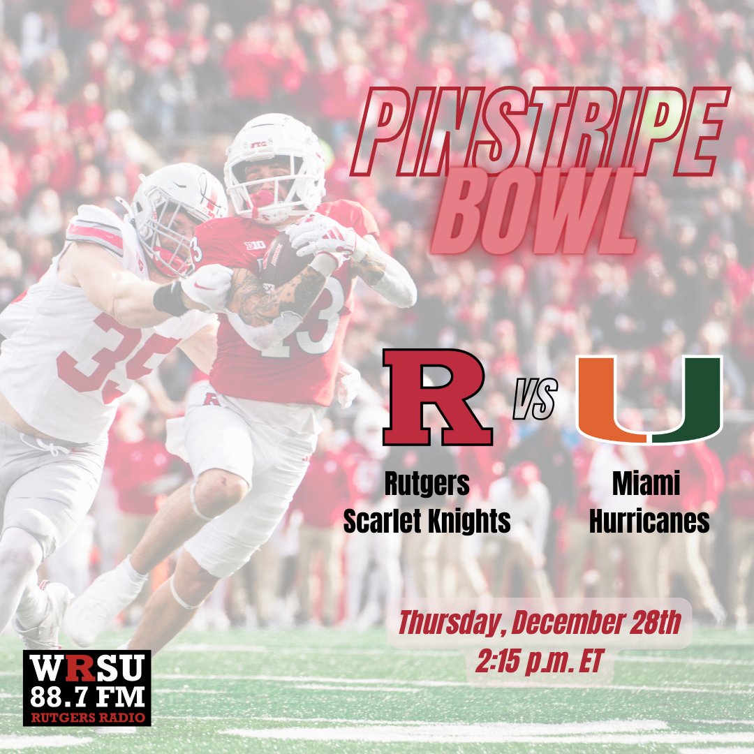 Don't miss WRSU's coverage of the Pinstripe Bowl tomorrow starting at 1:15 pm! Dylan and Alec have the call, while Eddie and Carm will be doing pregame, halftime, and postgame coverage. Tune in online at wrsu.org or on the dial at 88.7FM.