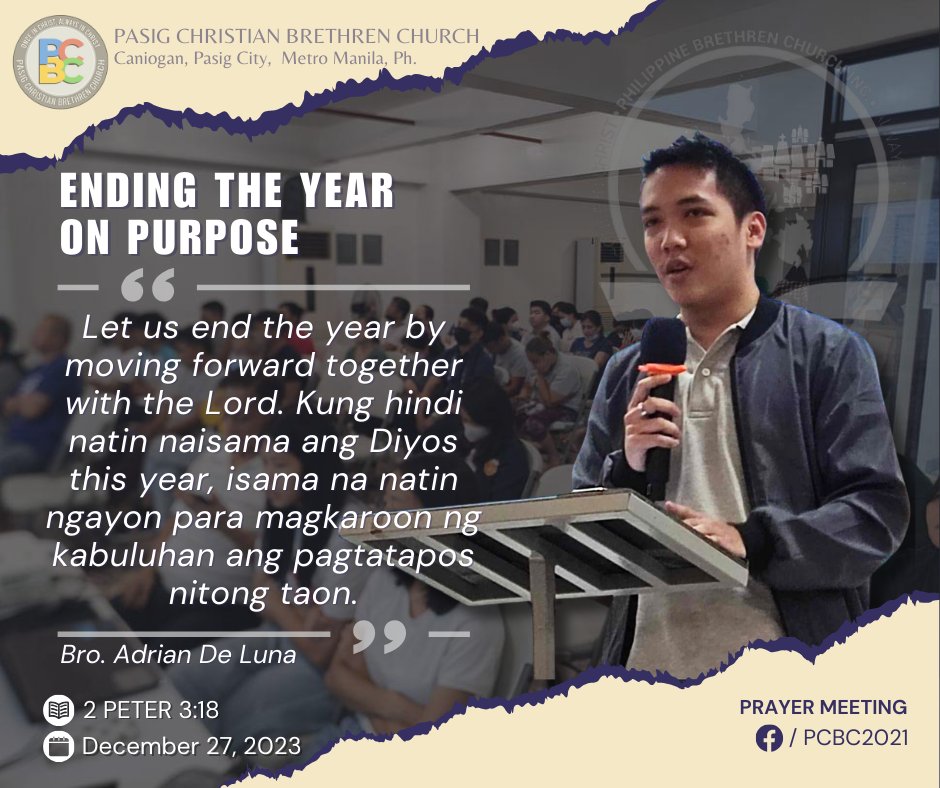 Pasig_PBC's tweet photo. Prayer Meeting | December 27, 2023
๐๐๐ฟ๐๐๐ ๐๐๐ ๐๐๐ผ๐ ๐๐ ๐๐๐๐๐๐๐ ๐
2 Peter 3:18
Speaker: Bro. Adrian De Luna
๐๐๐ญ๐๐ก ๐ญ๐ก๐ ๐๐ฎ๐ฅ๐ฅ ๐ฏ๐ข๐๐๐จ ๐ก๐๐ซ๐: https://t.co/ErLxB0N0RO
#PCBC #pasigCBC #EndingTheYearOnPurpose #YouPurpose #2Peter8 #pasigPBC #PBCi https://t.co/MKg3gpgbsR