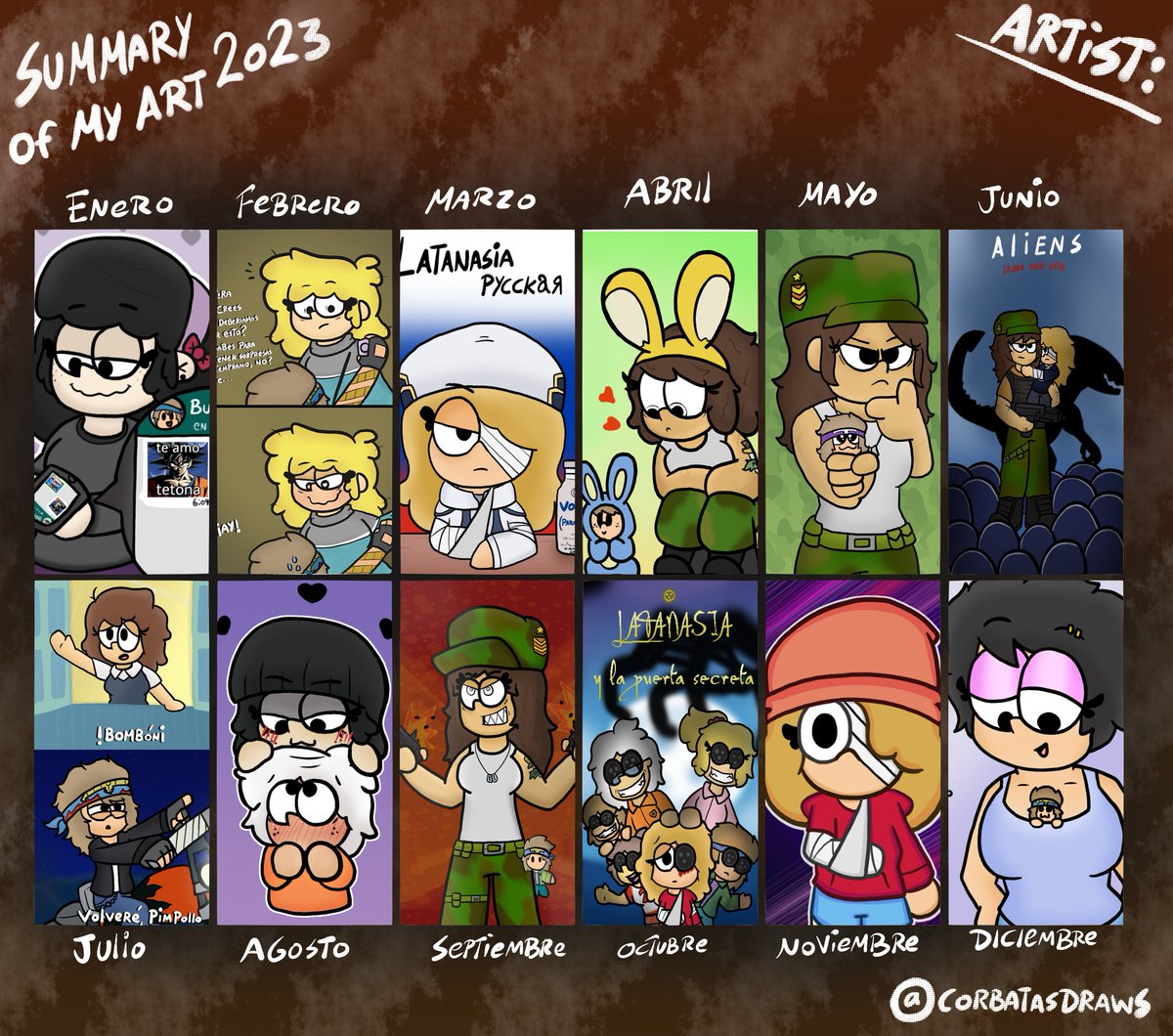 CorbatasDraws's tweet photo. Summary of my Art 2023!!
#SummaryOfArt2023 #summaryofart #art #drawing #digitaldrawing #draw https://t.co/psrFI8FHTb
