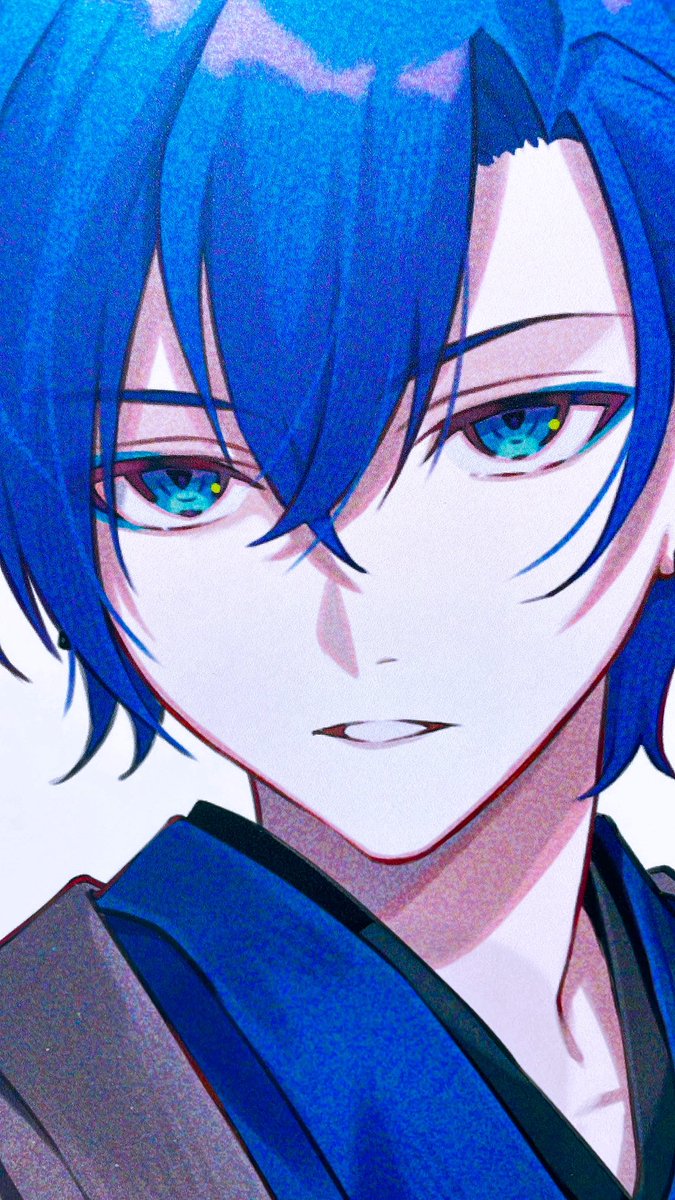 kaito (vocaloid) 1boy male focus blue hair blue nails solo blue eyes japanese clothes  illustration images