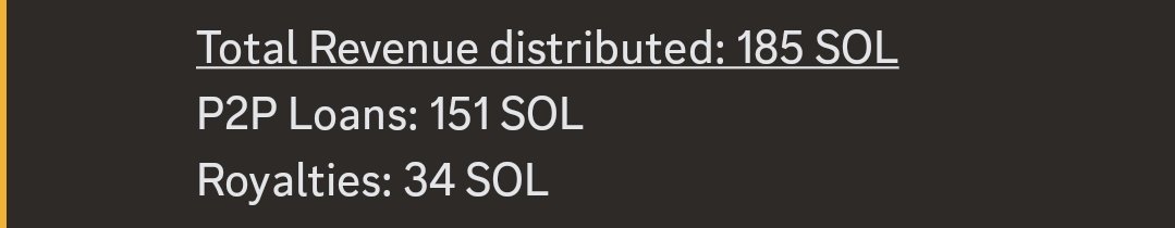 This is from less than 20k SOL weekly volume. As Banx grows, rev share will grow. <a href="/banx_gg/">Banx.gg 💵 Loans & Yield</a> is a $SOL printer. 

When $SOL is $1000....the printer will go brrrrrr.

$BANX