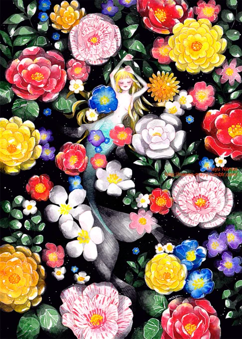 #2023年自分が選ぶ今年の4枚 「夜を連れて」 「夜と歩く」 「おだやかな夜を」 「花手水」 選びきれなかったので新し目の4枚にしてみました 沢山の感想や応援、優しさをありがとうございました。 来年も選びきれない位描きたいな! #nanao_mayu