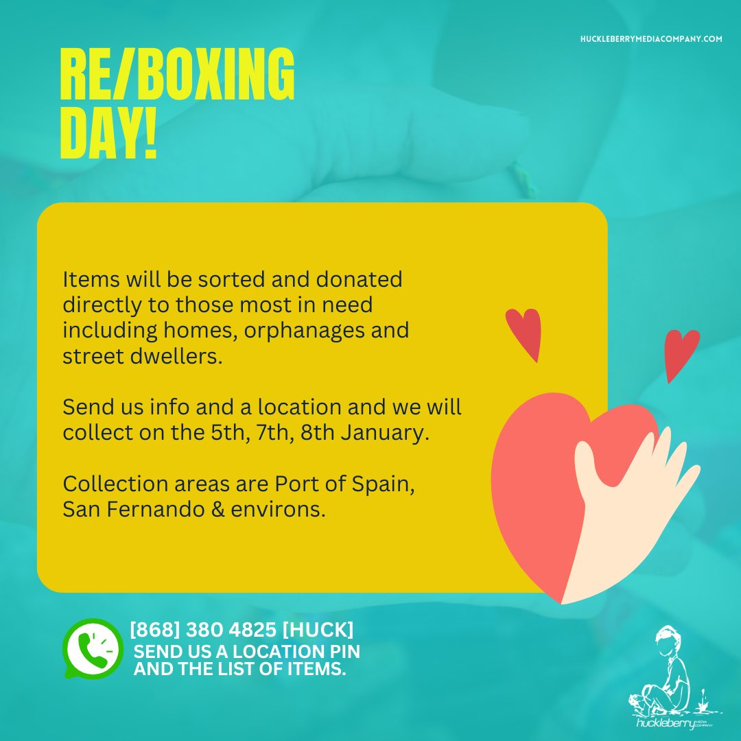 You know those branded gifts you are never going to use? Or those cookies you're gonna throw away 6 months from now? Yeah all those items you don't need or have too much of? Let us collect and re-gift it! 

Message us at [868] 380 4825 [HUCK] with info, pics, OFFICE location.